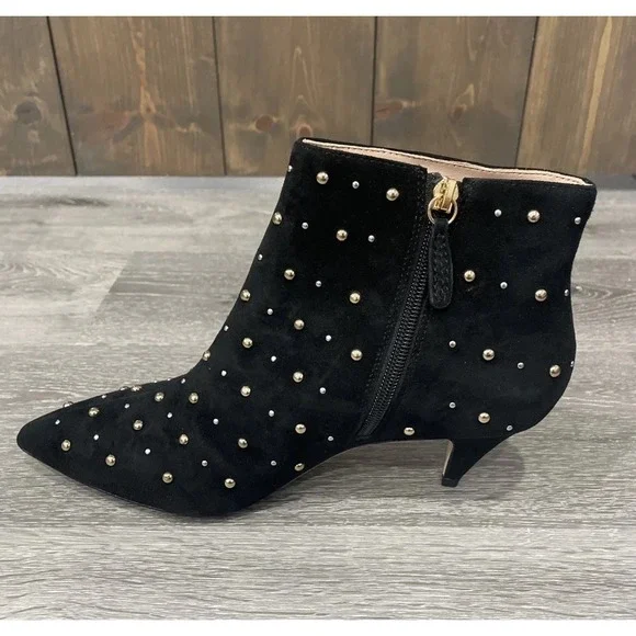 Kate Spade Starr Studded Ankle Boots Black Kid Suede Size 8.5M New Defaced